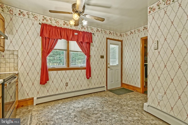 34 Barrett Ave, Hammonton, NJ 08037 - unfurnished dining area with a baseboard radiator and a ceiling fan