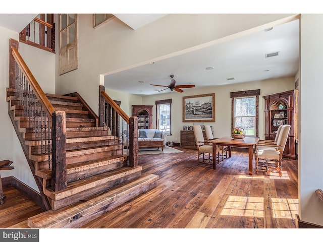 2103 Street Rd, New Hope, PA 18938 - staircase with hardwood / wood-style floors, plenty of natural light, and ceiling fan
