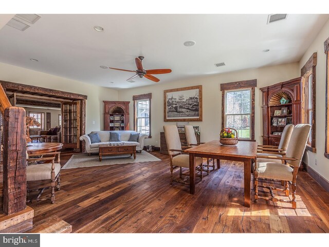 2103 Street Rd, New Hope, PA 18938 - dining area featuring hardwood / wood-style floors, ceiling fan, and recessed lighting