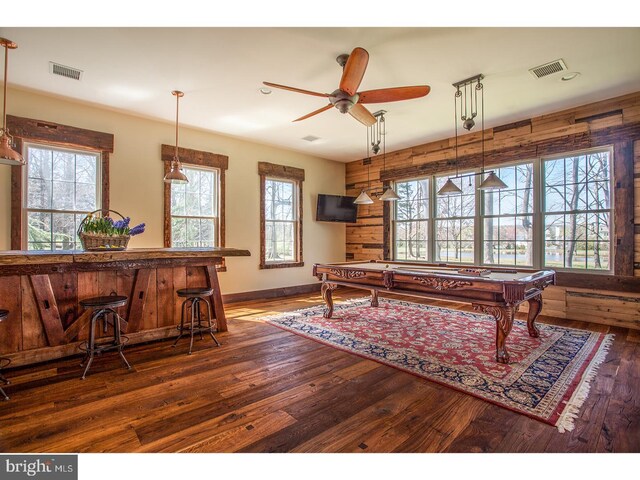 2103 Street Rd, New Hope, PA 18938 - recreation room featuring wood finished floors, ceiling fan, and billiards