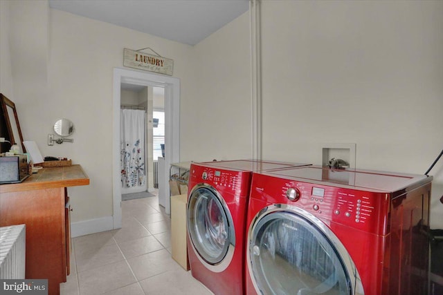120 Hook St, Birdsboro, PA 19508 - washroom with separate washer and dryer, tile patterned floors, and radiator heating unit