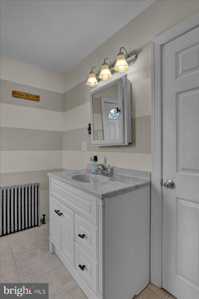 120 Hook St, Birdsboro, PA 19508 - bathroom featuring radiator, vanity, and tile patterned flooring