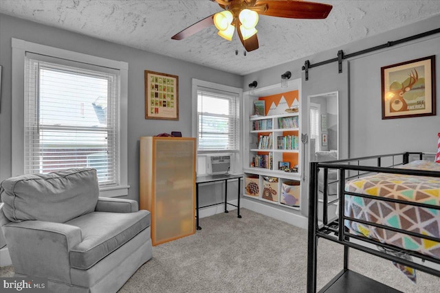 120 Hook St, Birdsboro, PA 19508 - bedroom with cooling unit, a textured ceiling, carpet flooring, and a ceiling fan