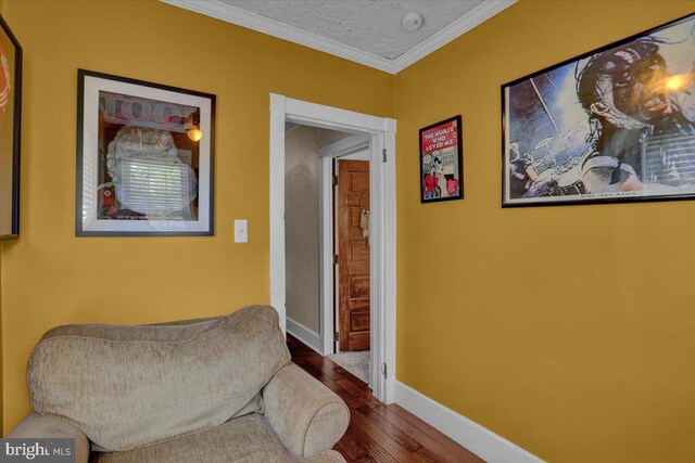 120 Hook St, Birdsboro, PA 19508 - sitting room featuring wood finished floors, ornamental molding, and a textured ceiling