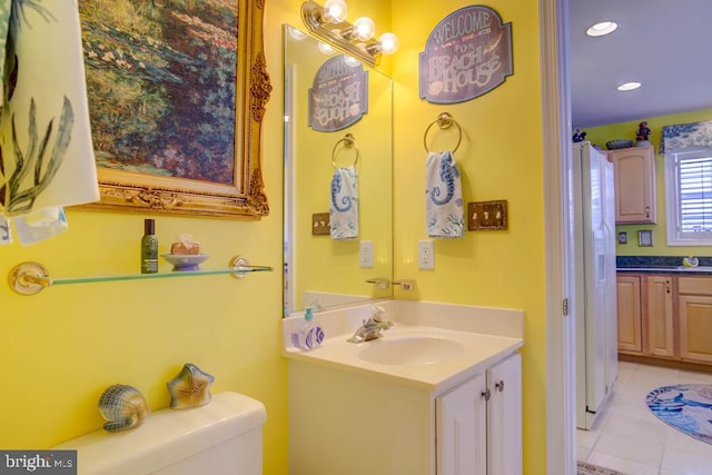 6180 Marsh Island Dr, Chincoteague Island, VA 23336 - bathroom with vanity, tile patterned flooring, and recessed lighting