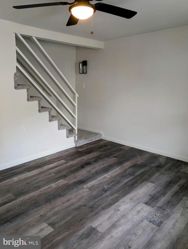 420 4th Ave, Parkesburg, PA 19365 - unfurnished living room with a ceiling fan, stairway, and dark wood finished floors
