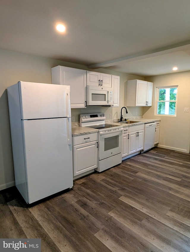 420 4th Ave, Parkesburg, PA 19365 - kitchen featuring white appliances, dark wood finished floors, white cabinetry, light countertops, and recessed lighting