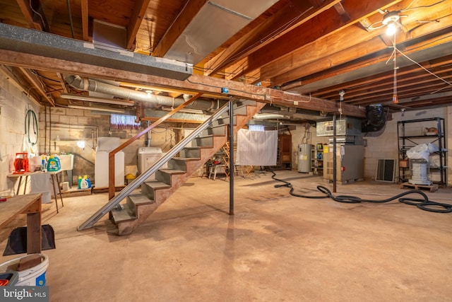 519 Jefferson St, East Greenville, PA 18041 - unfinished basement with water heater, heating unit, and stairs