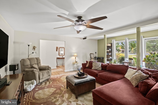 724 Franklinville Rd, Mullica Hill, NJ 08062 - living area with a ceiling fan and light wood-style flooring