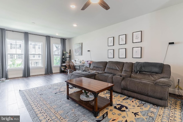 17153 Cumberland Height Dr, Dumfries, VA 22026 - living room featuring a ceiling fan, wood finished floors, and recessed lighting