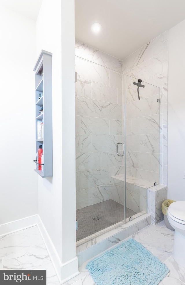 17153 Cumberland Height Dr, Dumfries, VA 22026 - full bathroom featuring marble finish floors, a marble finish shower, and recessed lighting