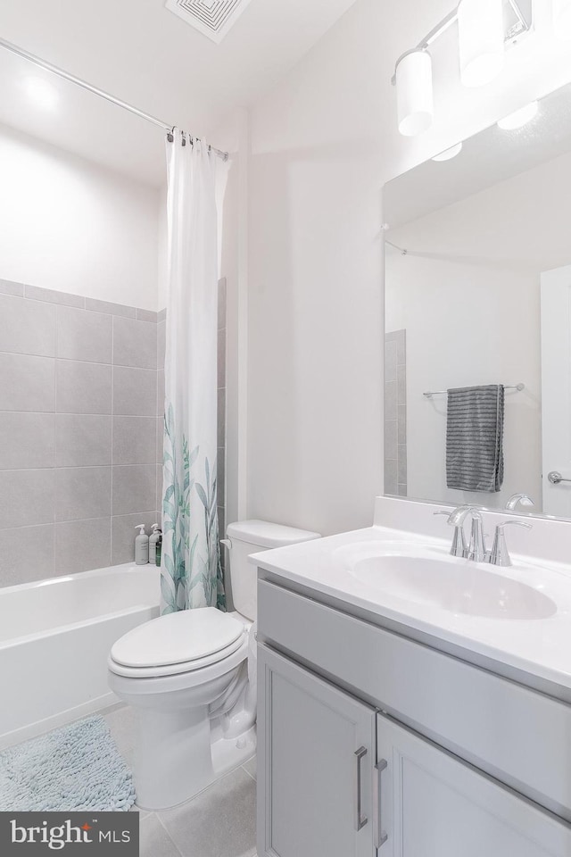 17153 Cumberland Height Dr, Dumfries, VA 22026 - full bathroom with vanity, tile patterned floors, and shower / tub combo with curtain