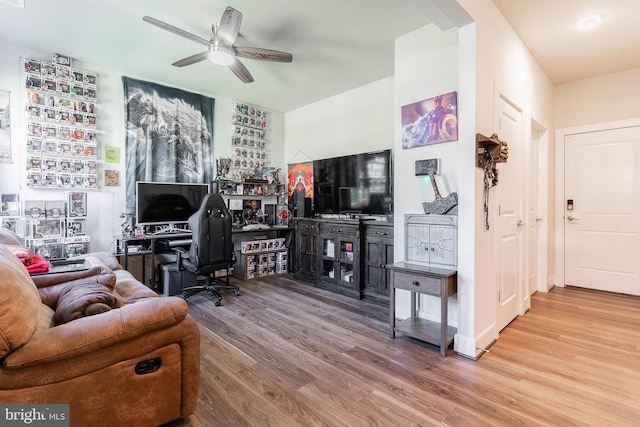 17153 Cumberland Height Dr, Dumfries, VA 22026 - living room with wood finished floors, a ceiling fan, and a desk
