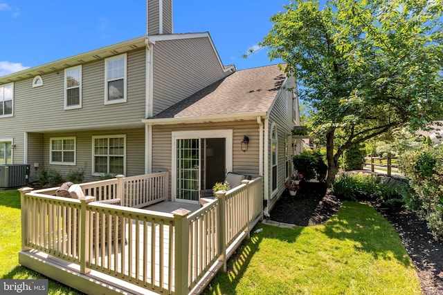 907 Potters Pl, Southampton, PA 18966 - rear view of property featuring a chimney, a yard, a deck, and a shingled roof