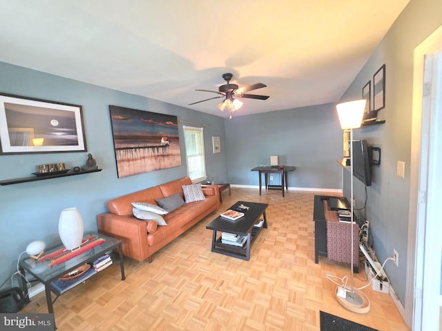 53 Valley Rd, Mount Ephraim, NJ 08059 - living area featuring a ceiling fan and baseboards