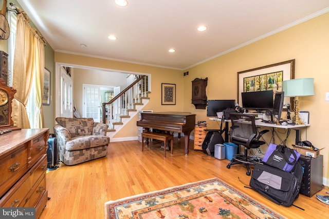760 Audubon Dr, North Wales, PA 19454 - office featuring light wood finished floors, ornamental molding, and recessed lighting