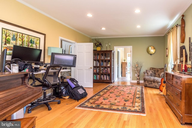 760 Audubon Dr, North Wales, PA 19454 - office featuring light wood-type flooring, ornamental molding, and recessed lighting