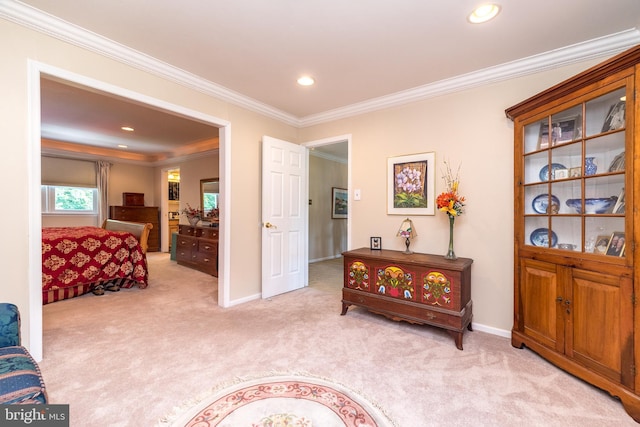 760 Audubon Dr, North Wales, PA 19454 - corridor featuring light colored carpet, ornamental molding, and recessed lighting