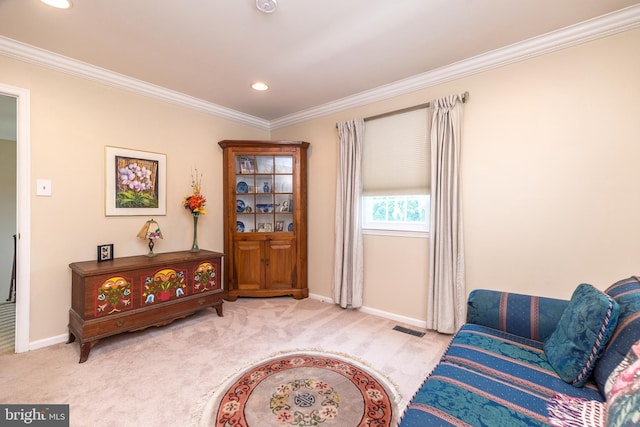 760 Audubon Dr, North Wales, PA 19454 - living area featuring crown molding, carpet floors, and recessed lighting