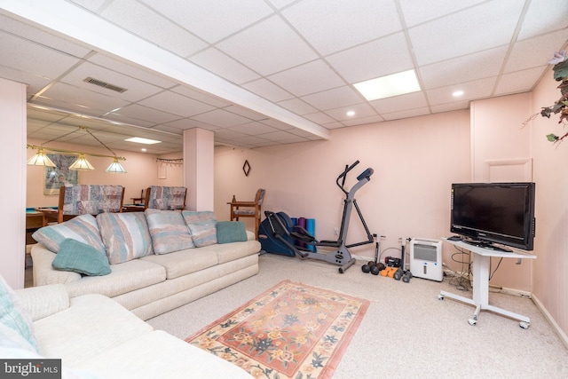 760 Audubon Dr, North Wales, PA 19454 - carpeted living area with a drop ceiling and recessed lighting