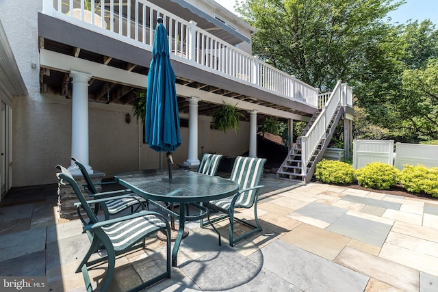 760 Audubon Dr, North Wales, PA 19454 - view of patio / terrace featuring outdoor dining area, stairway, and a wooden deck