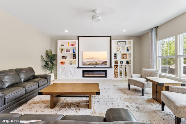 29 Carrington Way, Marlton, NJ 08053 - living room featuring a glass covered fireplace and recessed lighting
