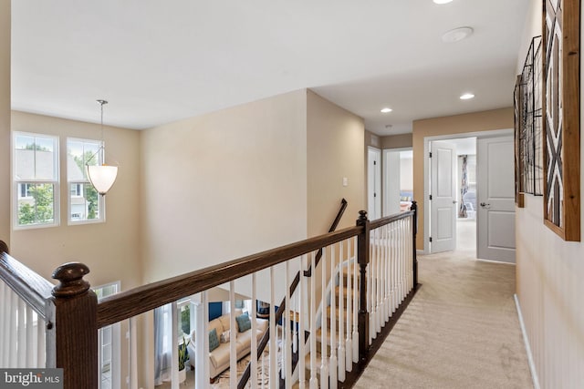 29 Carrington Way, Marlton, NJ 08053 - hall with an upstairs landing, light colored carpet, and recessed lighting