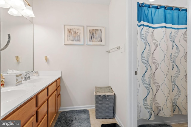 29 Carrington Way, Marlton, NJ 08053 - bathroom with double vanity, tile patterned floors, and curtained shower