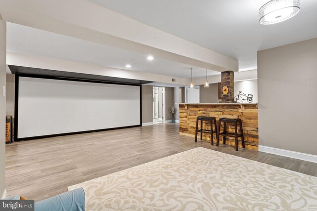 29 Carrington Way, Marlton, NJ 08053 - home theater featuring bar area, wood finished floors, and recessed lighting