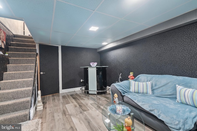2444 S Percy St, Philadelphia, PA 19148 - living area with a drop ceiling, wood finished floors, and stairs