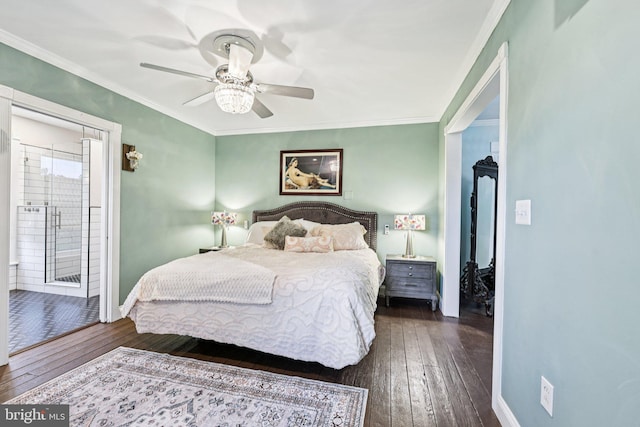 12353 Barbee Rd, Bristow, VA 20136 - bedroom featuring wood-type flooring, crown molding, ceiling fan, and connected bathroom