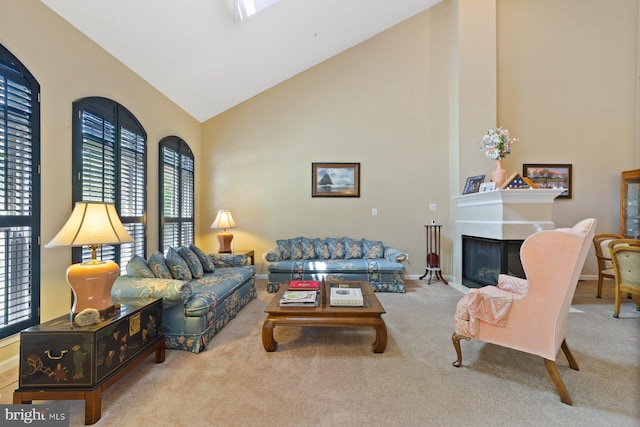 10112 Collington Campus Dr Unit 7, Bowie, MD 20721 - carpeted living area with high vaulted ceiling and a glass covered fireplace