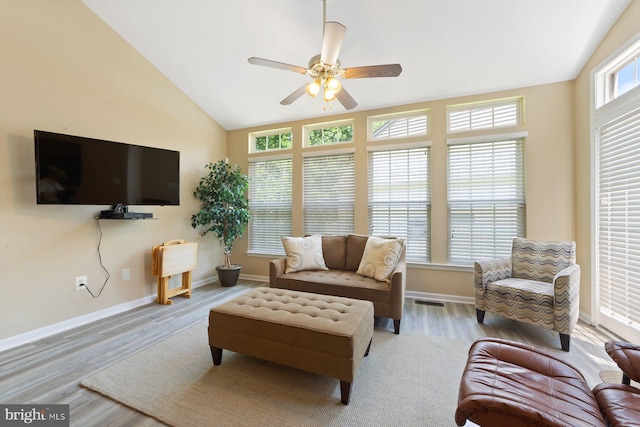 10112 Collington Campus Dr Unit 7, Bowie, MD 20721 - living area featuring lofted ceiling, wood finished floors, and a ceiling fan