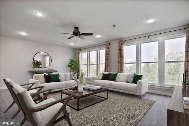 1220 Main Line Blvd Unit 102, Alexandria, VA 22301 - living area with carpet floors, recessed lighting, plenty of natural light, and a ceiling fan