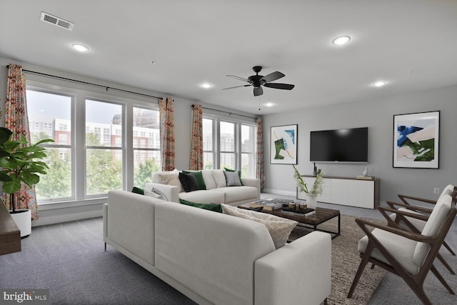 1220 Main Line Blvd Unit 102, Alexandria, VA 22301 - living area with healthy amount of natural light, ceiling fan, carpet flooring, and recessed lighting