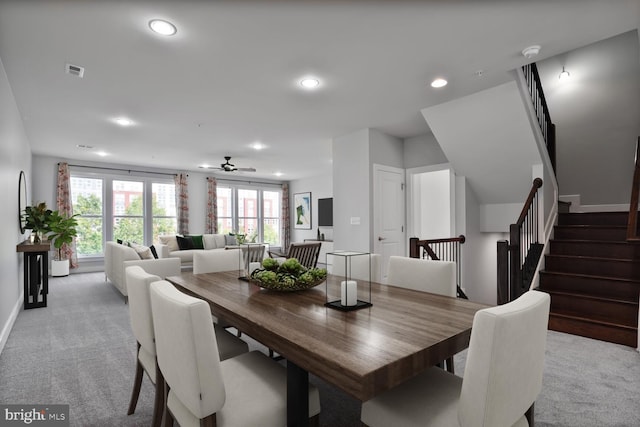 1220 Main Line Blvd Unit 102, Alexandria, VA 22301 - dining room with light carpet, recessed lighting, stairs, and ceiling fan