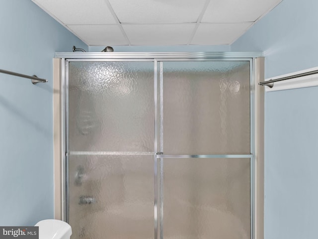 107 Convention Center Dr Unit 1410D, Ocean City, MD 21842 - bathroom featuring an enclosed shower and a drop ceiling