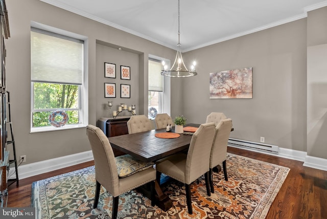 1518 Mount Vernon St Unit 3, Philadelphia, PA 19130 - dining area featuring a baseboard radiator, a chandelier, dark wood-type flooring, and ornamental molding