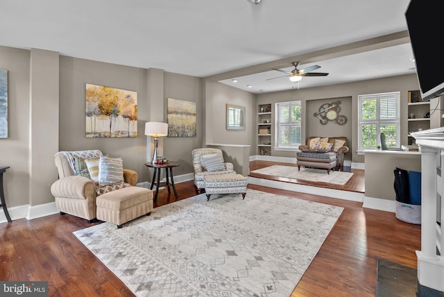 1518 Mount Vernon St Unit 3, Philadelphia, PA 19130 - living room with ceiling fan, dark wood-style flooring, and built in features