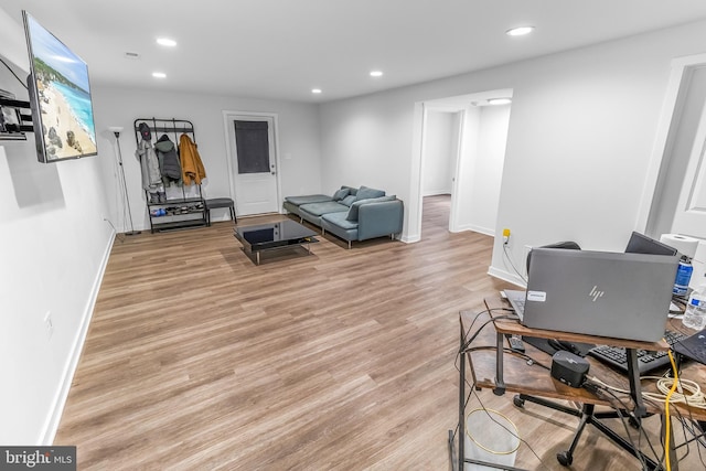 123 Hank Aaron Rd, Berkeley Springs, WV 25411 - living room featuring recessed lighting, light wood finished floors, and a desk