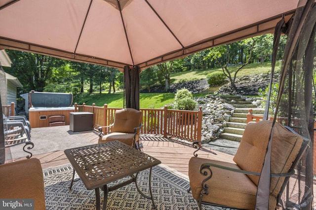1043 Welsh Ayres Way, Downingtown, PA 19335 - wooden deck with a hot tub, a gazebo, and a yard