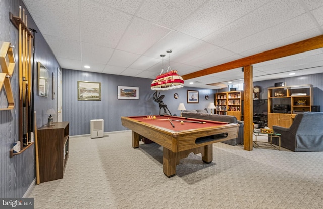 1043 Welsh Ayres Way, Downingtown, PA 19335 - recreation room featuring carpet, billiards table, and a drop ceiling