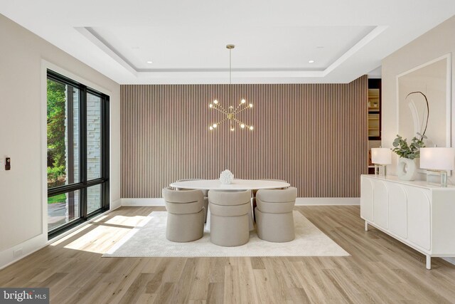 1710 Fairview Ave, Mclean, VA 22101 - dining room featuring a tray ceiling, a chandelier, light wood-type flooring, and recessed lighting