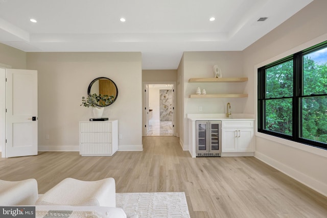 1710 Fairview Ave, Mclean, VA 22101 - living room with beverage cooler, wet bar, light wood finished floors, recessed lighting, and a raised ceiling