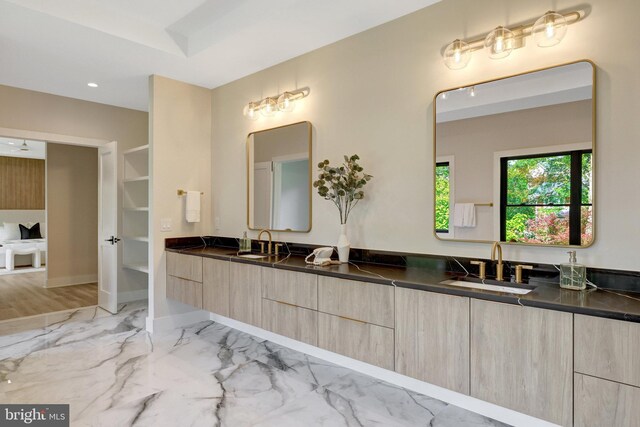 1710 Fairview Ave, Mclean, VA 22101 - full bath featuring double vanity, marble finish flooring, and recessed lighting
