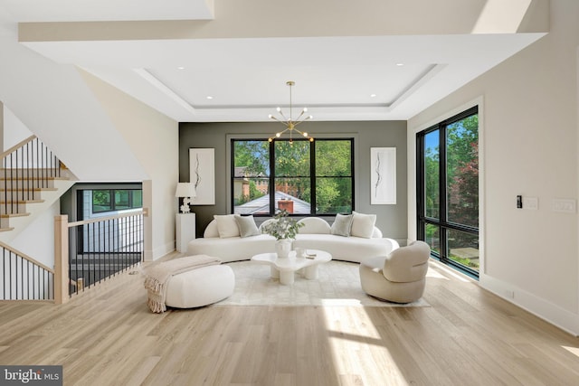 1710 Fairview Ave, Mclean, VA 22101 - living room featuring wood finished floors, healthy amount of natural light, a chandelier, and recessed lighting