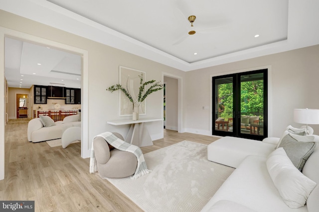 1710 Fairview Ave, Mclean, VA 22101 - living area featuring light wood finished floors, a tray ceiling, and recessed lighting