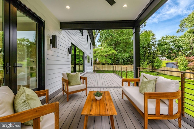 1710 Fairview Ave, Mclean, VA 22101 - wooden deck featuring an outdoor living space and a ceiling fan