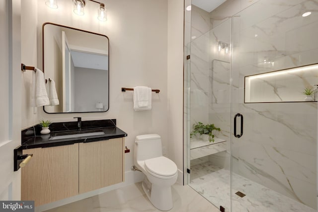 1710 Fairview Ave, Mclean, VA 22101 - bathroom with marble look tile flooring, a marble finish shower, and vanity