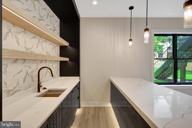 1710 Fairview Ave, Mclean, VA 22101 - bar area with light wood finished floors, pendant lighting, recessed lighting, and decorative backsplash